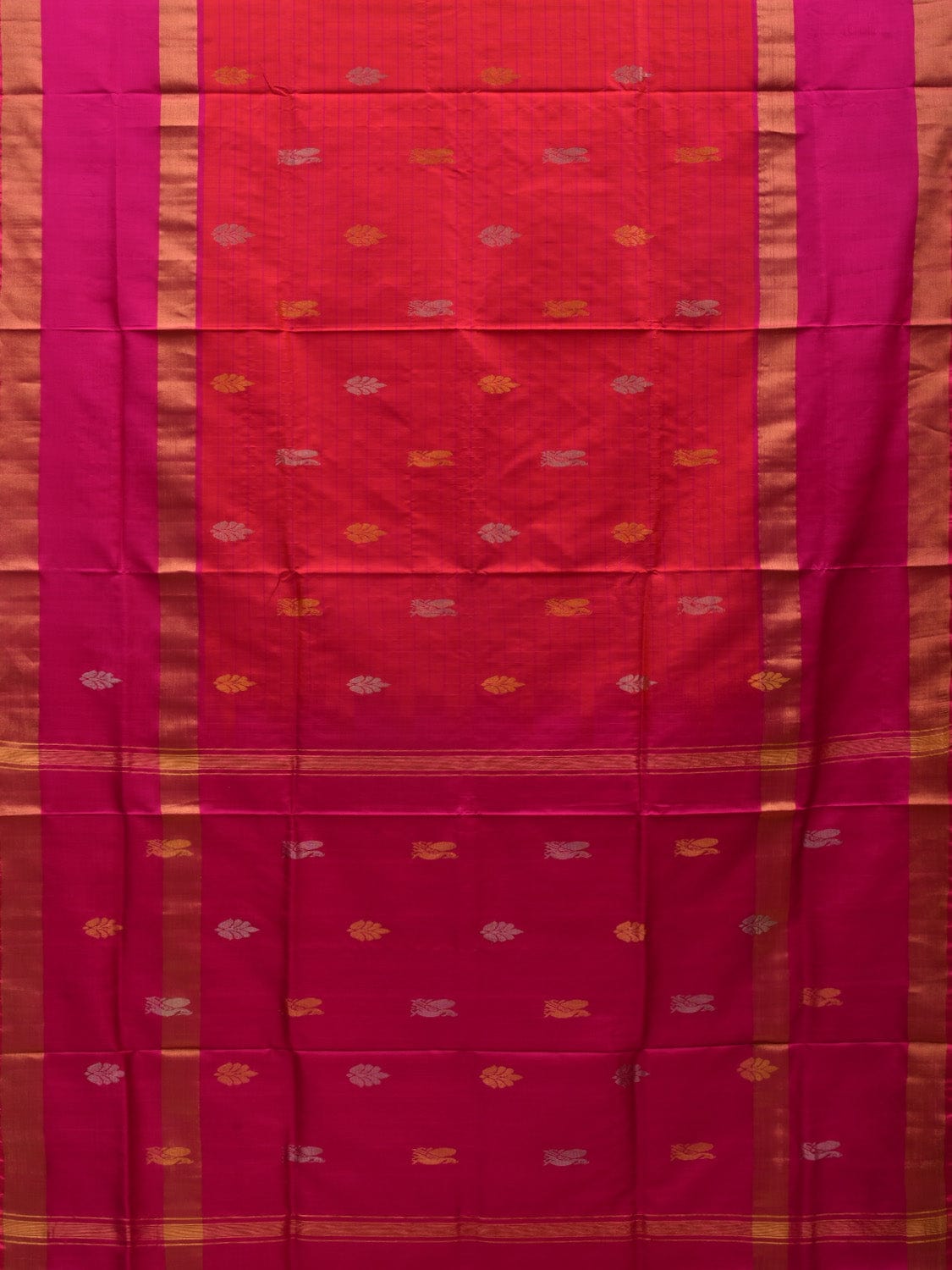 Red and Pink Uppada Silk Handloom Saree with Checks and Buta Design u1849