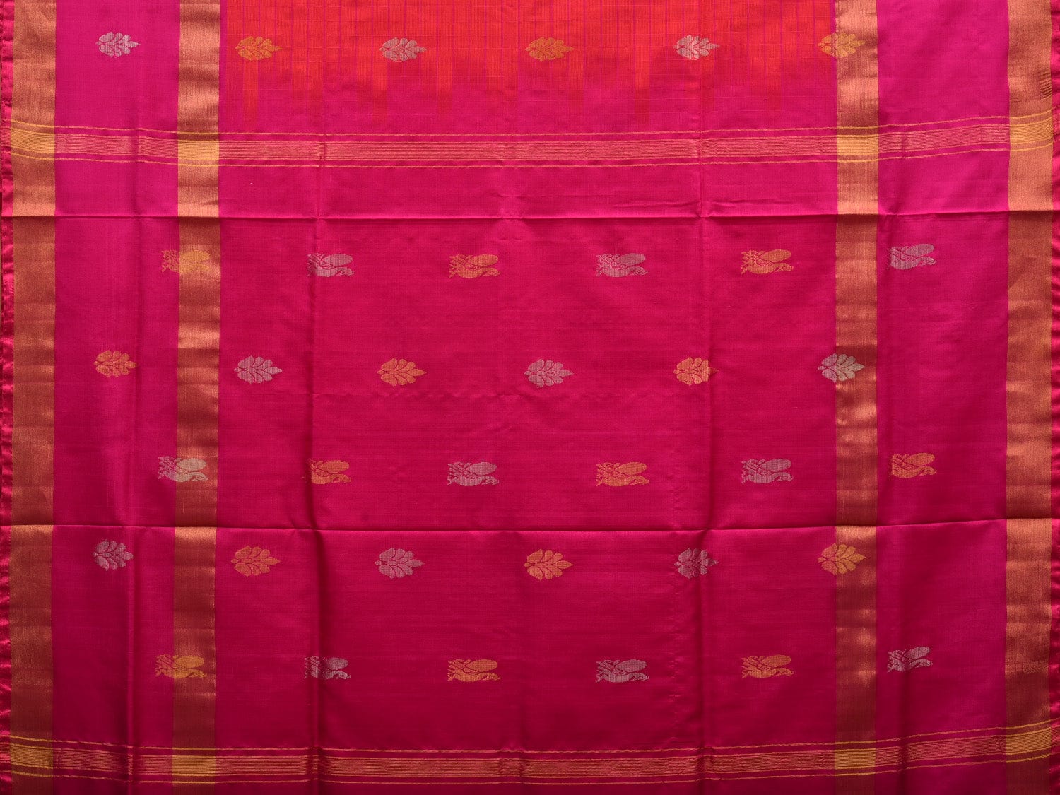 Red and Pink Uppada Silk Handloom Saree with Checks and Buta Design u1849