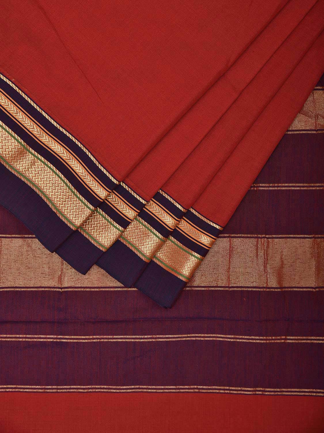 Red and Purple Bamboo Cotton Plain Saree with Contrast Pallu Design No Blouse bc0613
