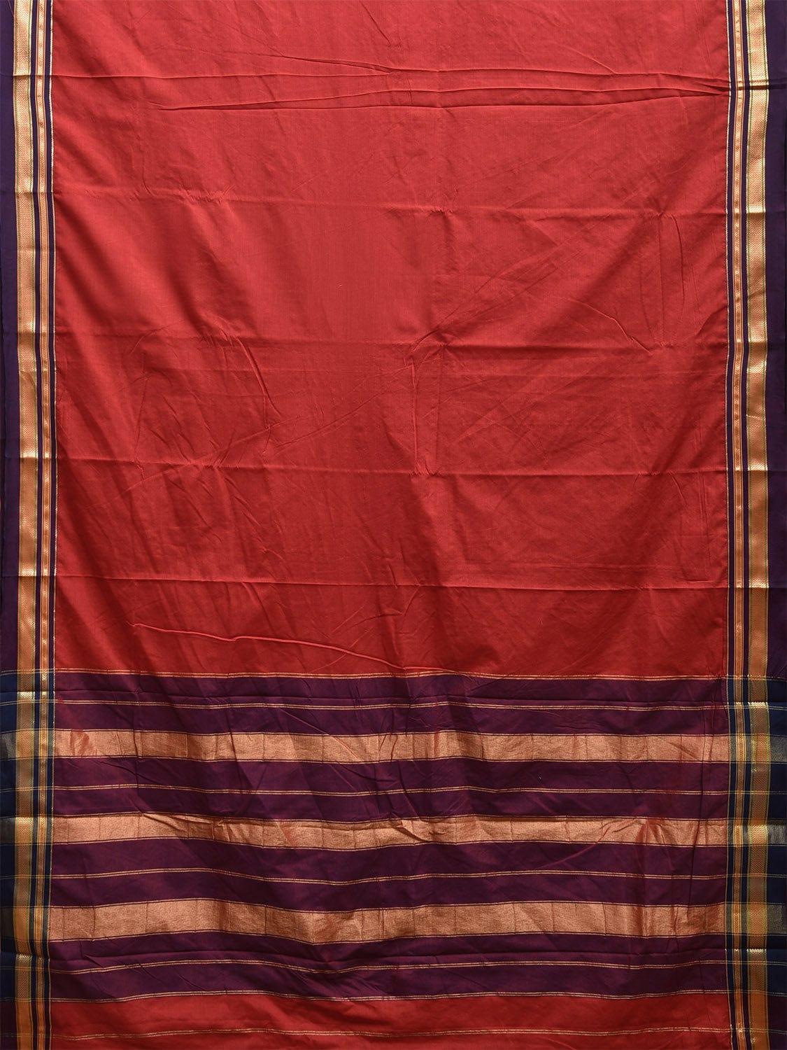Red and Purple Bamboo Cotton Plain Saree with Contrast Pallu Design No Blouse bc0613