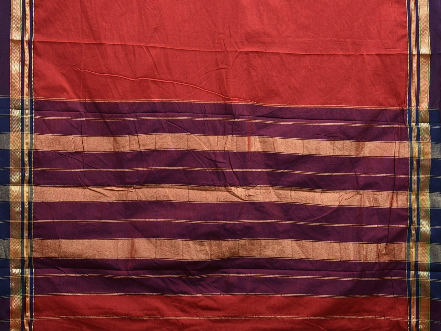 Red and Purple Bamboo Cotton Plain Saree with Contrast Pallu Design No Blouse bc0613