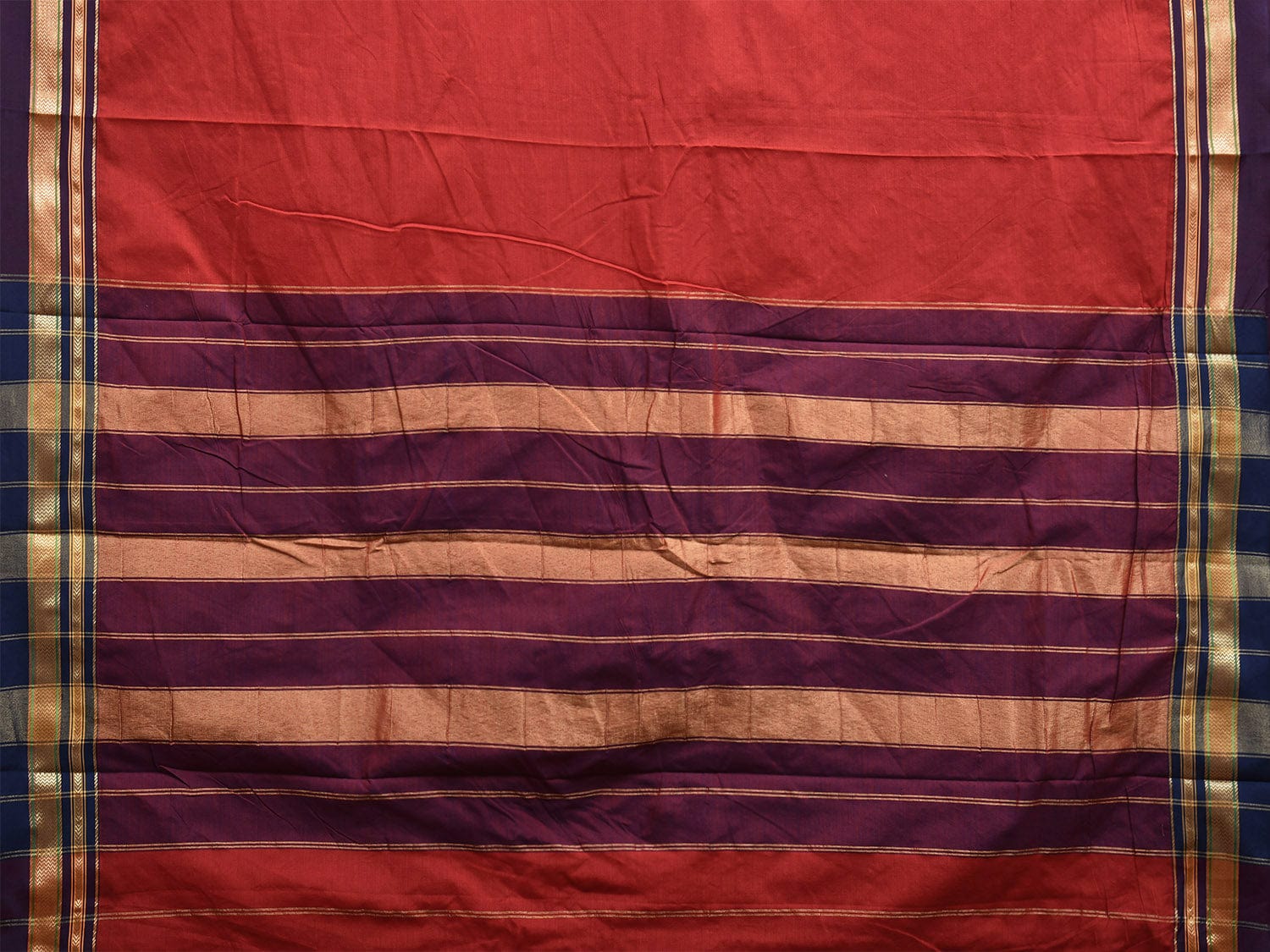 Red and Purple Bamboo Cotton Plain Saree with Contrast Pallu Design No Blouse bc0613