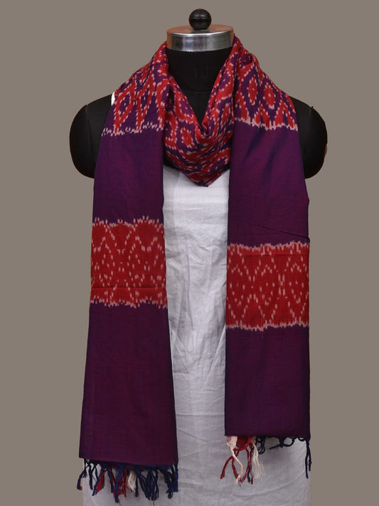 Red and Purple Pochampally Ikat Cotton Handloom Dupatta with Grill Design ds3064