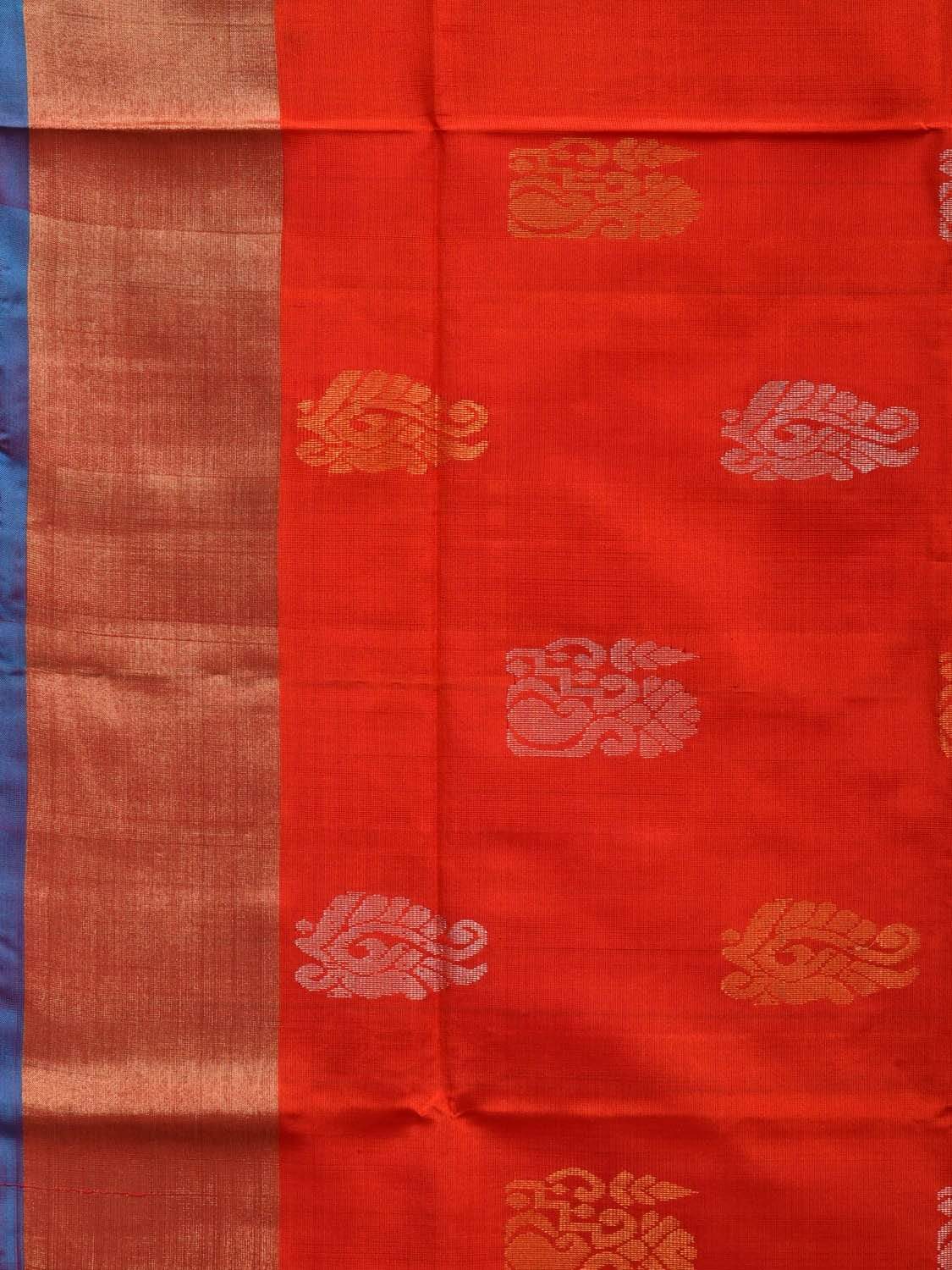 Red and Sea Blue Uppada Silk Handloom Saree with Body Buta Design u1782