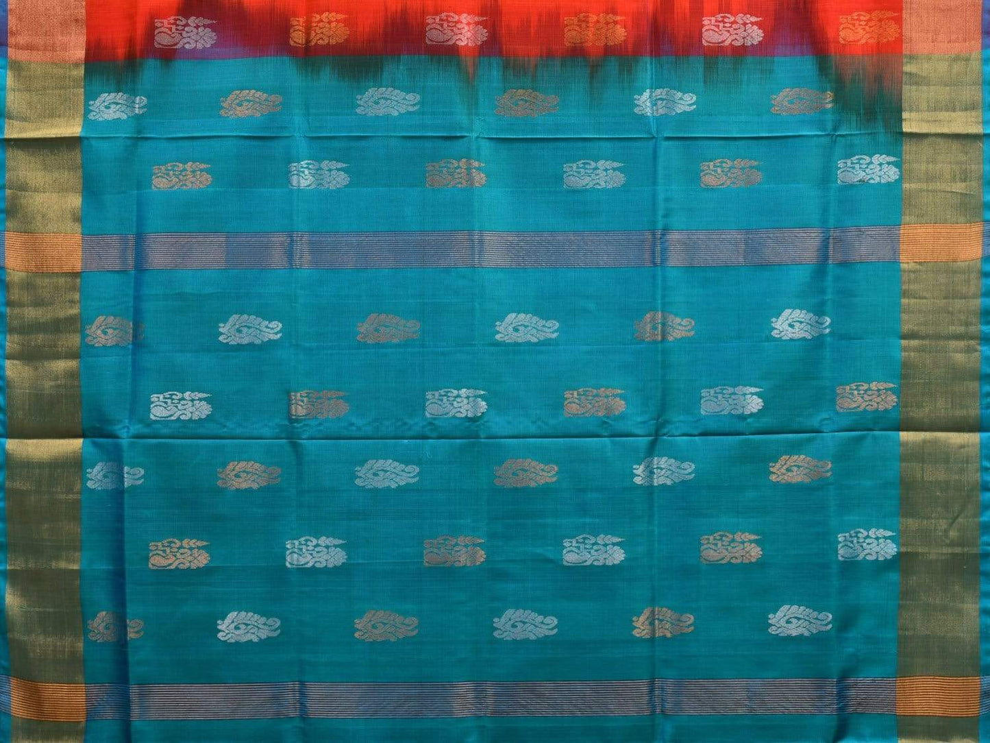 Red and Sea Blue Uppada Silk Handloom Saree with Body Buta Design u1782