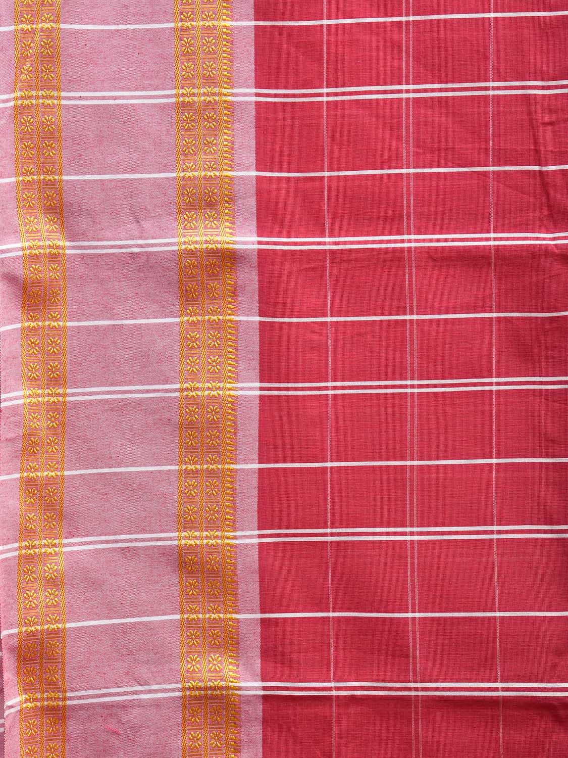 Red and White Bamboo Cotton Saree with Big Checks and Strips Pallu Design No Blouse bc0589
