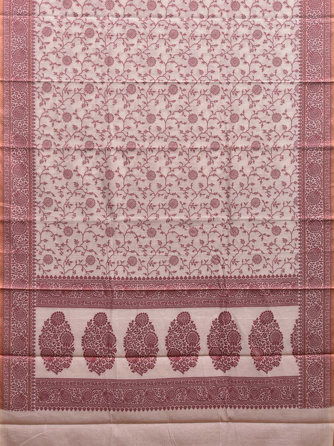 Red and White Dhakai Jamdani Cotton Viscose Saree with Floral Body and Pallu Design dj0035