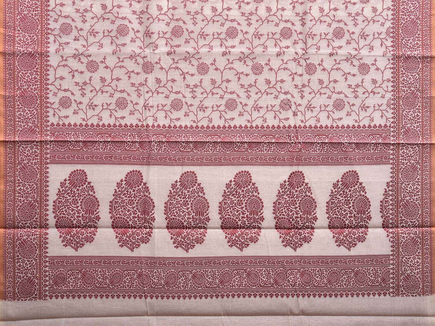 Red and White Dhakai Jamdani Cotton Viscose Saree with Floral Body and Pallu Design dj0035