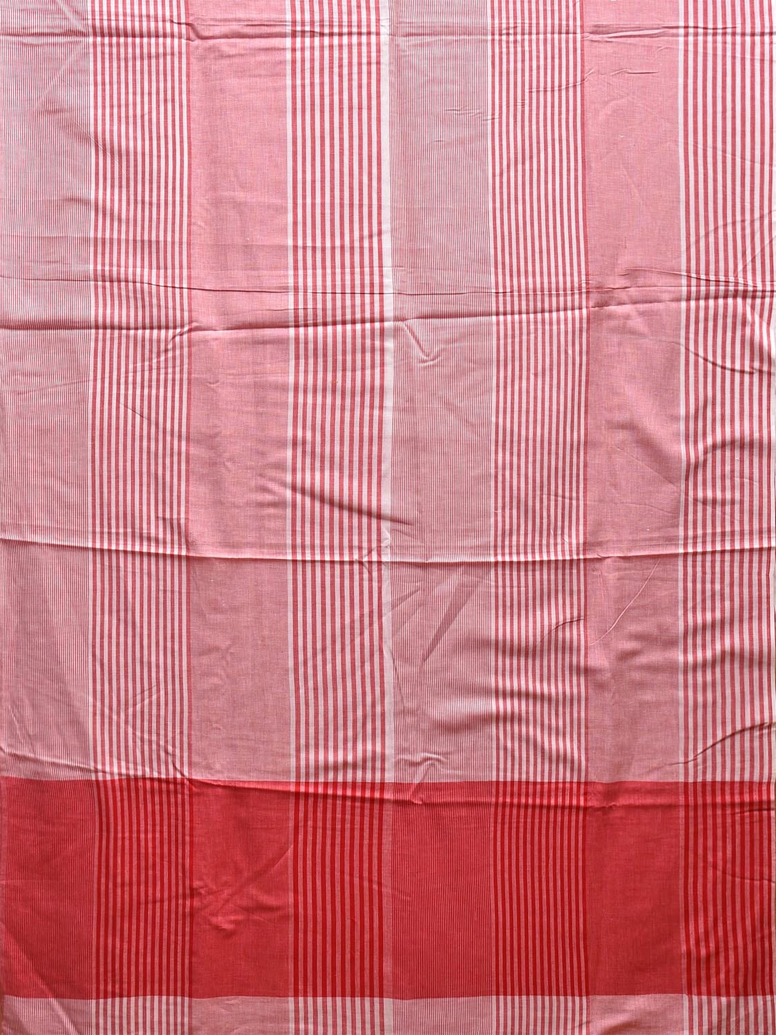Red and White Organic Cotton Saree with Strips Design o0551