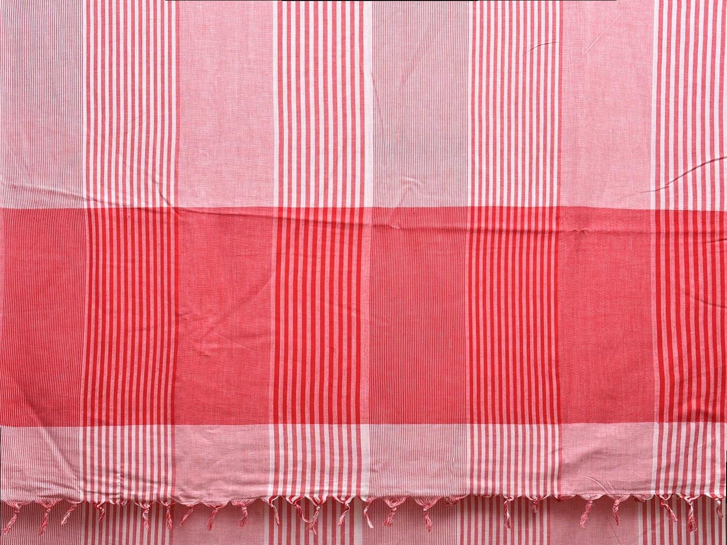 Red and White Organic Cotton Saree with Strips Design o0551