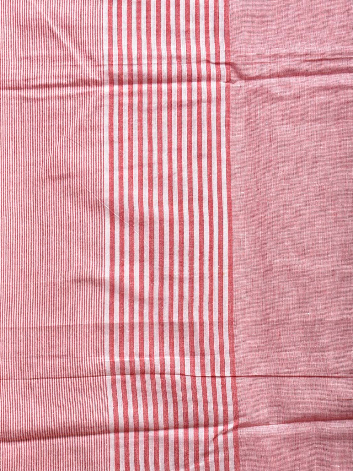 Red and White Organic Cotton Saree with Strips Design o0551