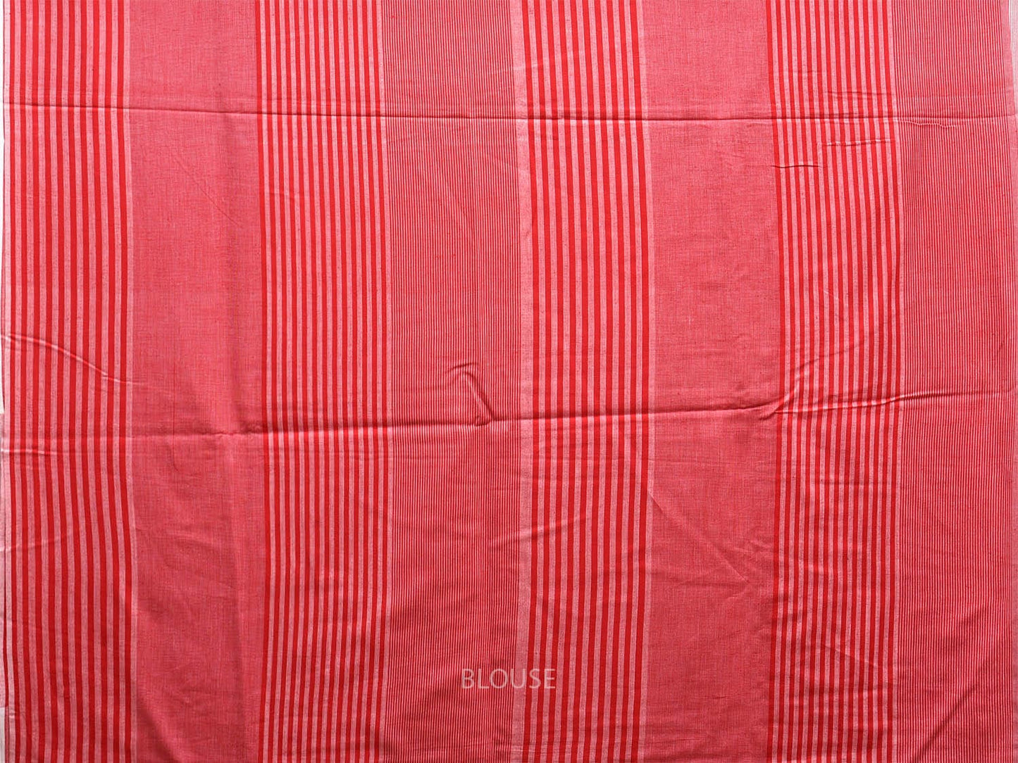 Red and White Organic Cotton Saree with Strips Design o0551
