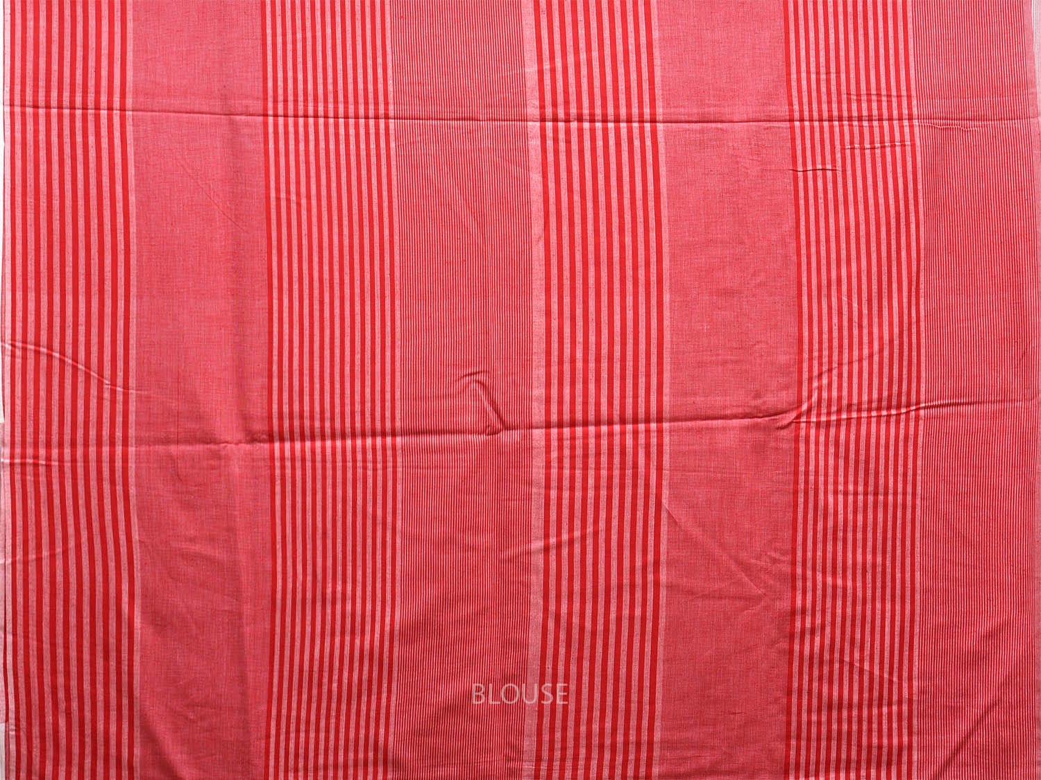 Red and White Organic Cotton Saree with Strips Design o0551