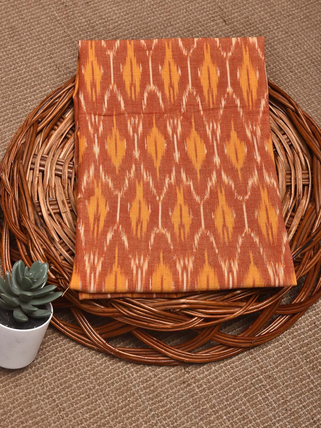 Red and Yellow Pochampally Ikat Cotton Handloom Blouse with Grill Design Length 80cm Width 44 Inches BL0170