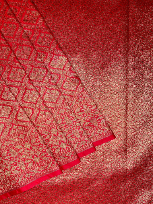 Red Antique  Zari  Banaras Katan Intricate Allover Brocade Saree with Border and Pallu Design b0310ds