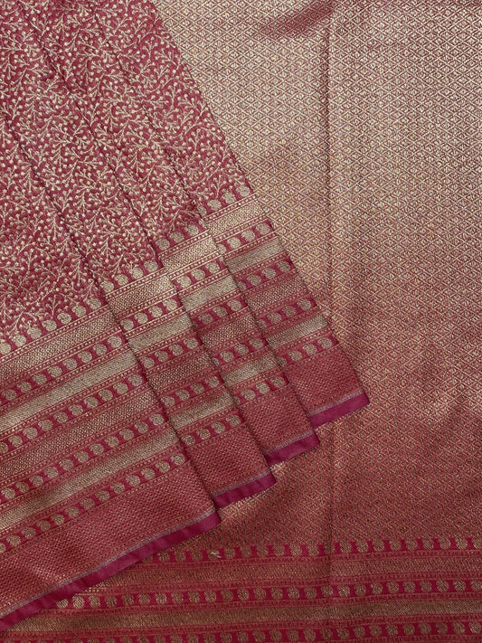 Red Antique Zari  Banaras Katan Intricate Allover Brocade Saree with Border and Pallu Design b0320ds