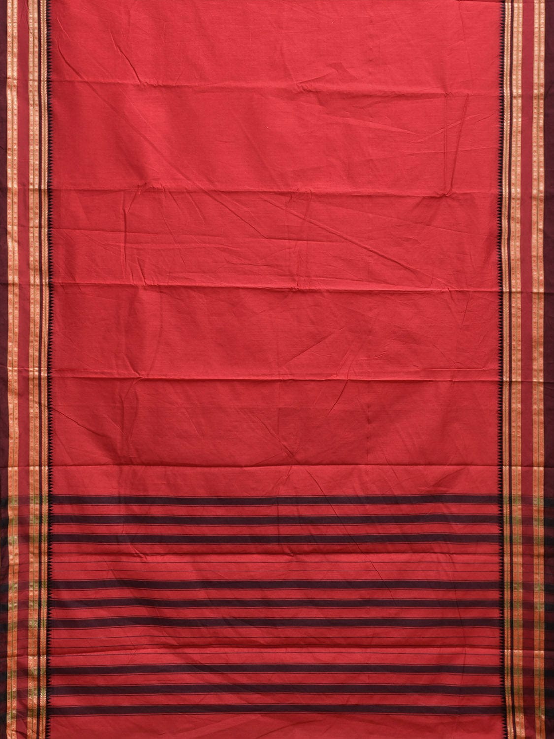 Red Bamboo Cotton Plain Saree with Strips Pallu Design No Blouse bc0755