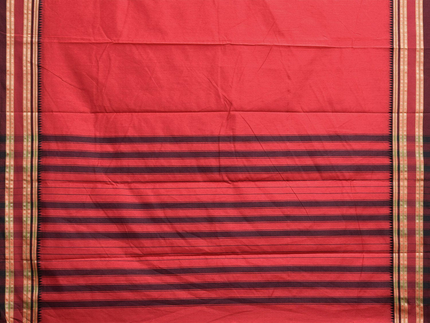 Red Bamboo Cotton Plain Saree with Strips Pallu Design No Blouse bc0755