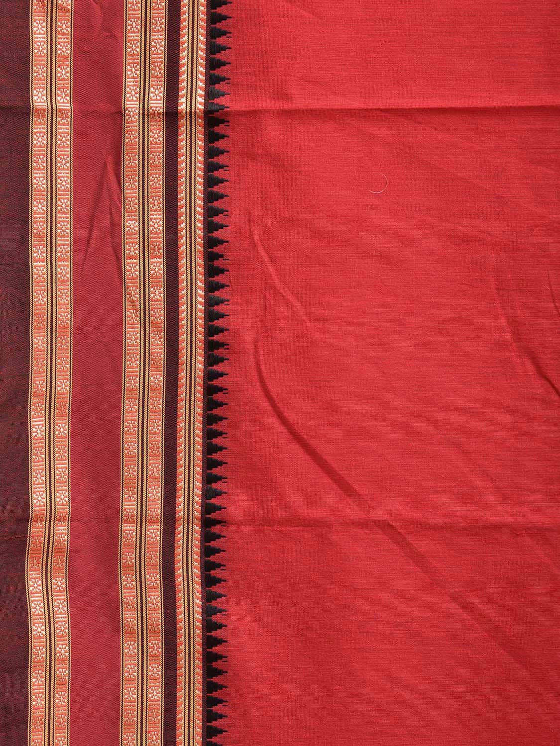 Red Bamboo Cotton Plain Saree with Strips Pallu Design No Blouse bc0755
