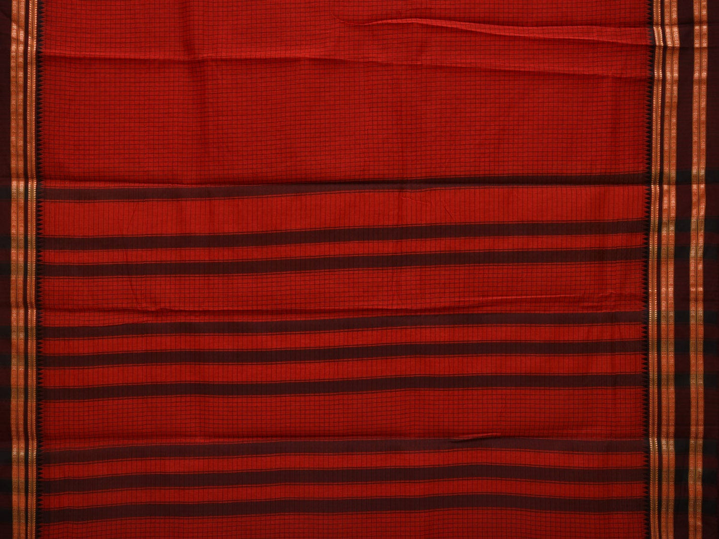 Red Bamboo Cotton Saree with Checks Design bc0038