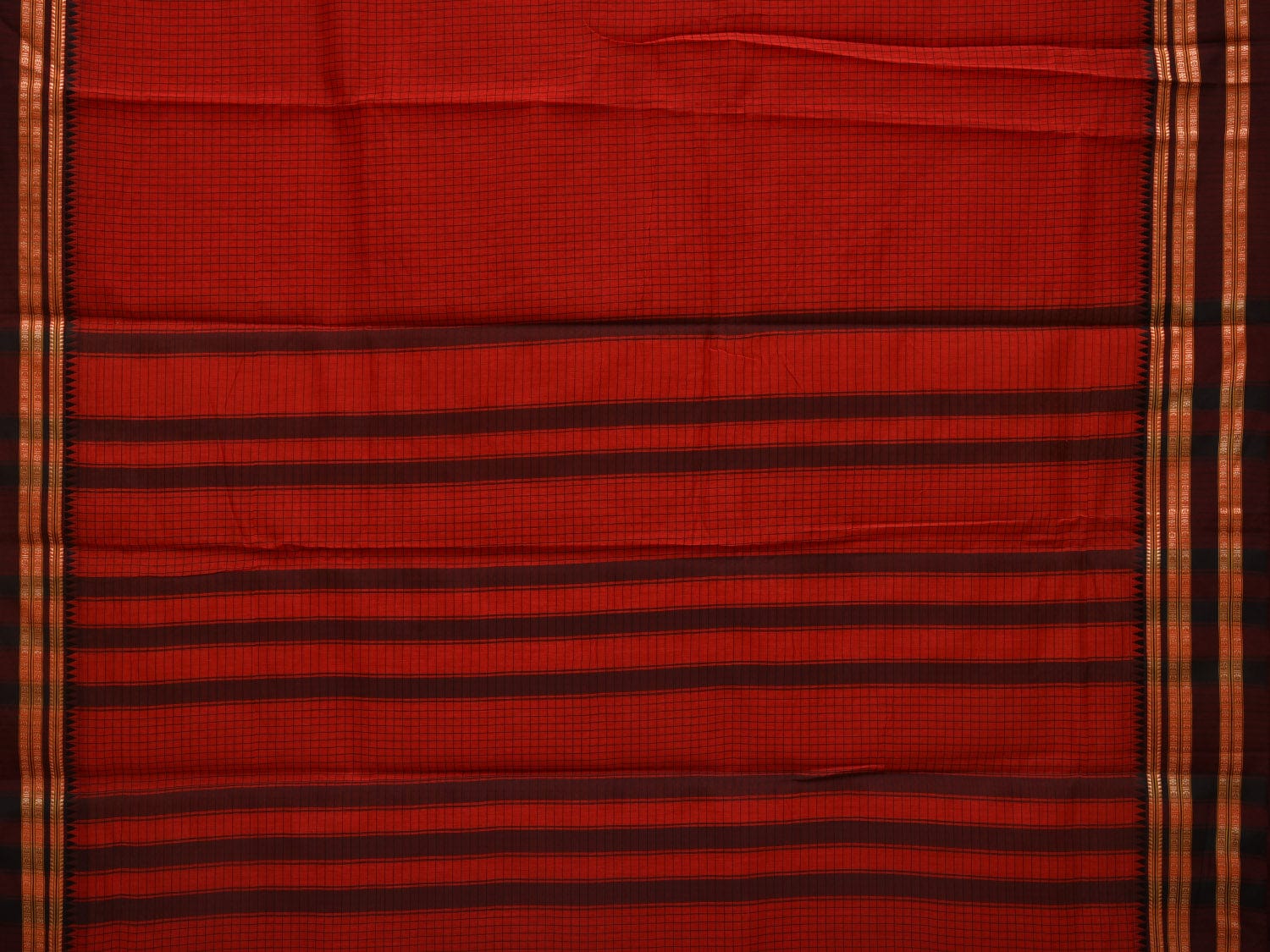 Red Bamboo Cotton Saree with Checks Design bc0038