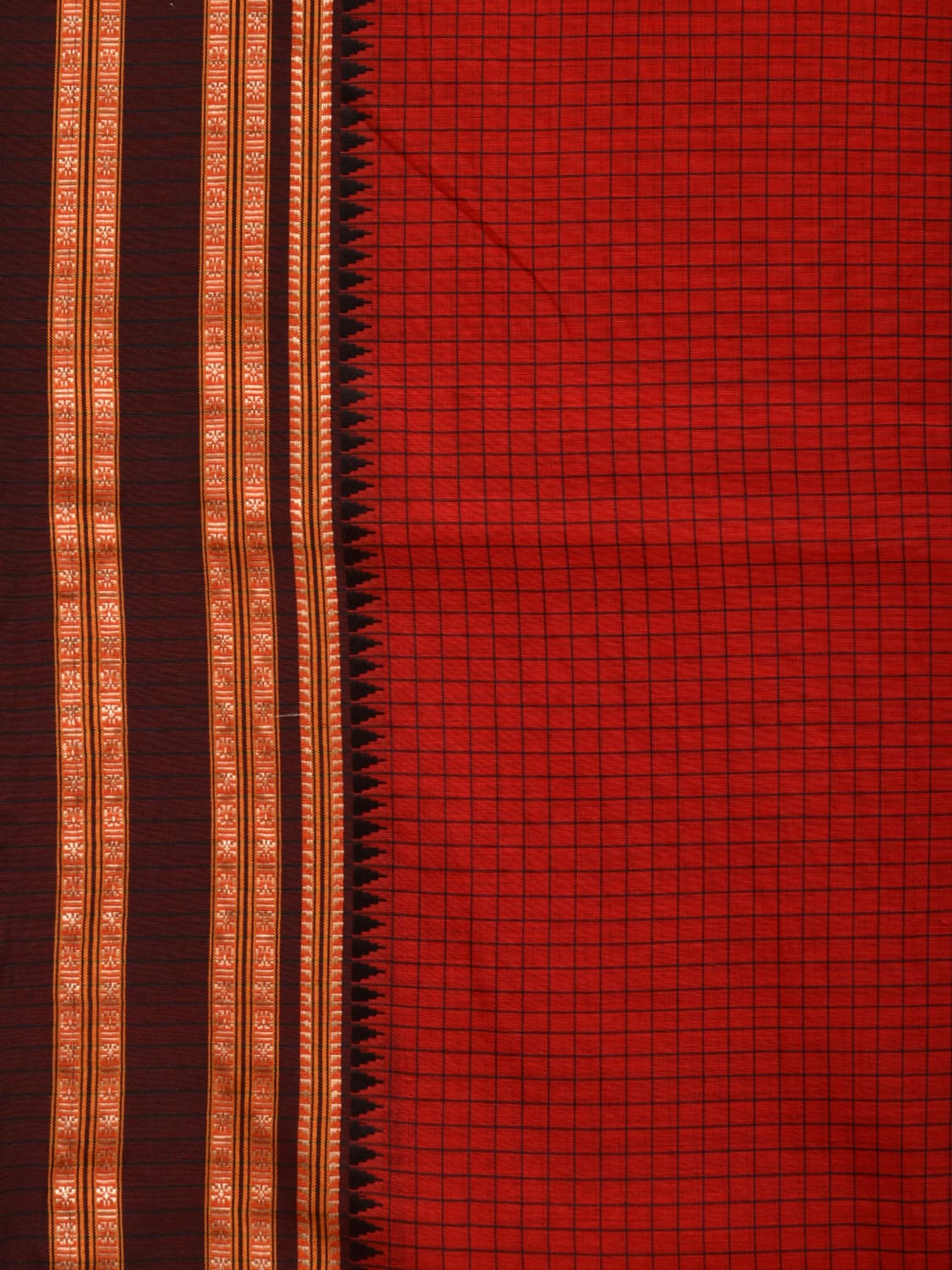 Red Bamboo Cotton Saree with Checks Design bc0038