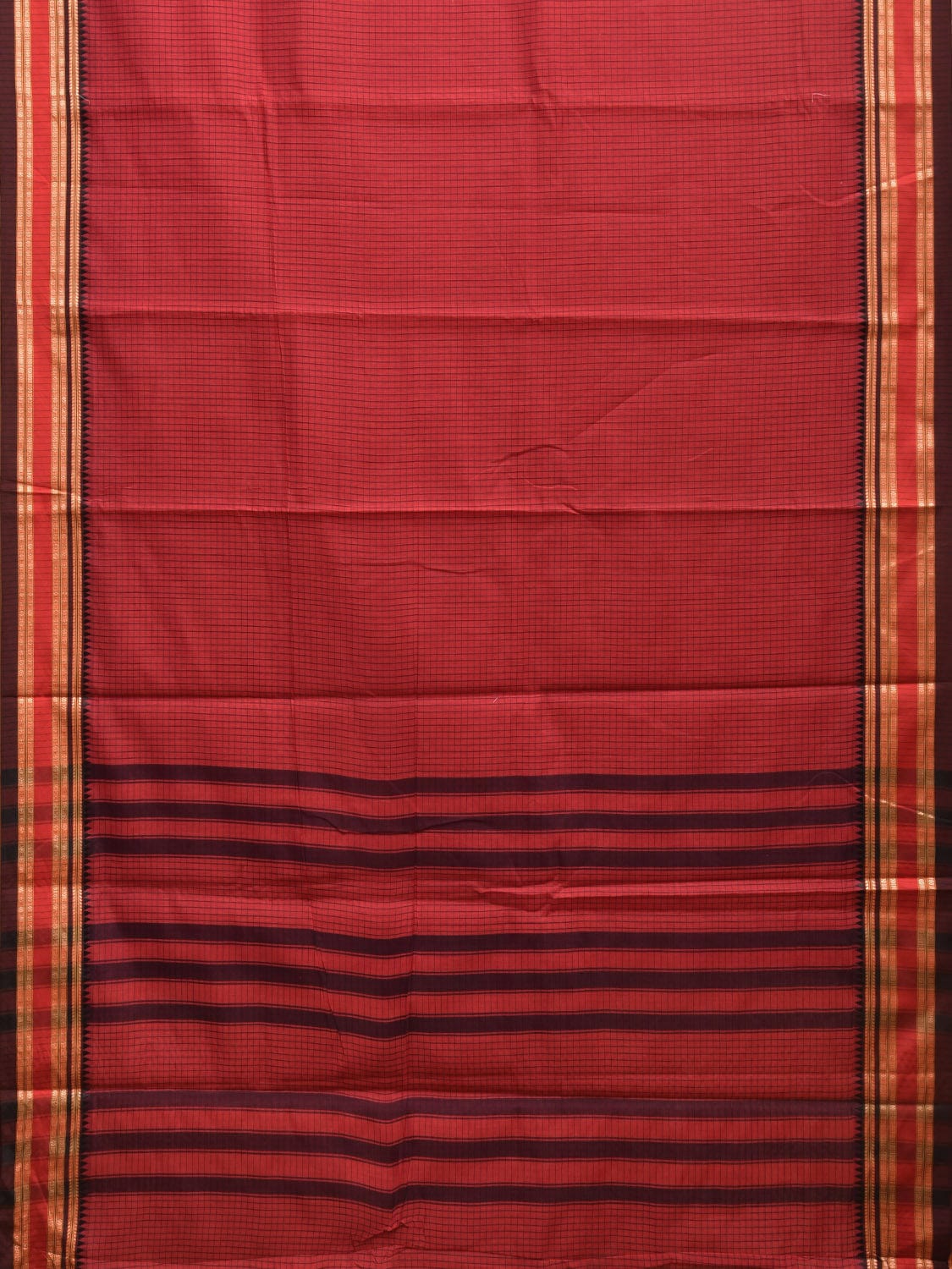 Red Bamboo Cotton Saree with Checks Design No Blouse bc0364
