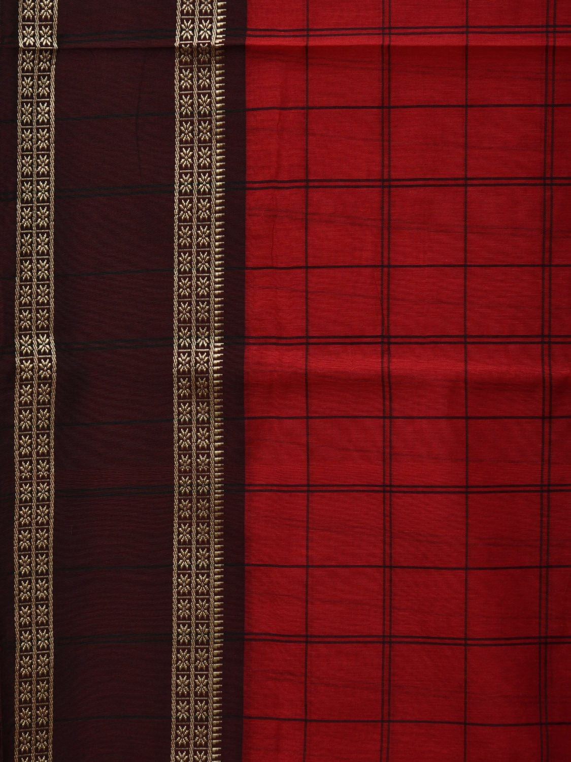 Red Bamboo Cotton Saree with Checks Design No Blouse o0366