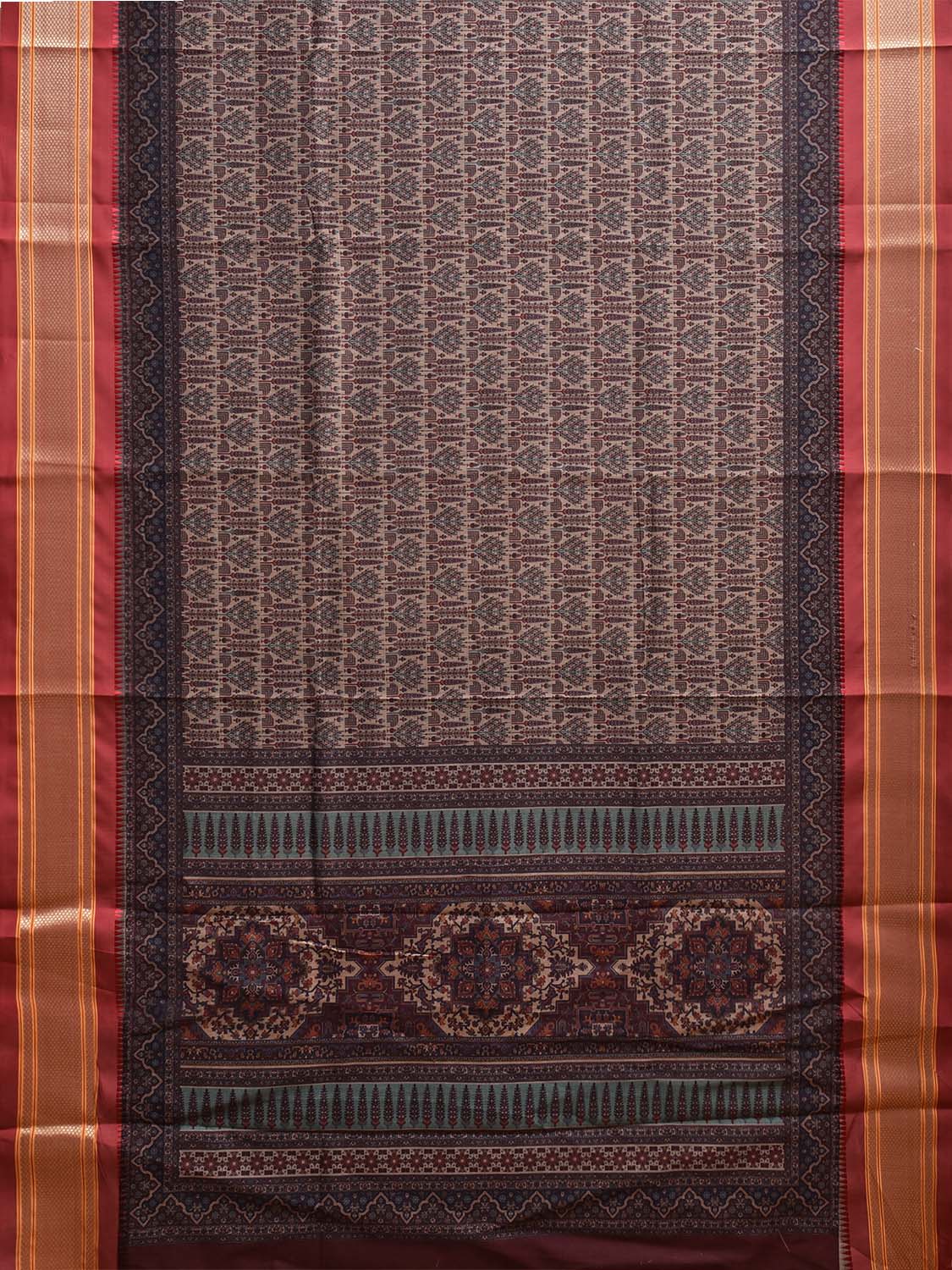 Red Bamboo Cotton Saree with Digital Print Design bc0762