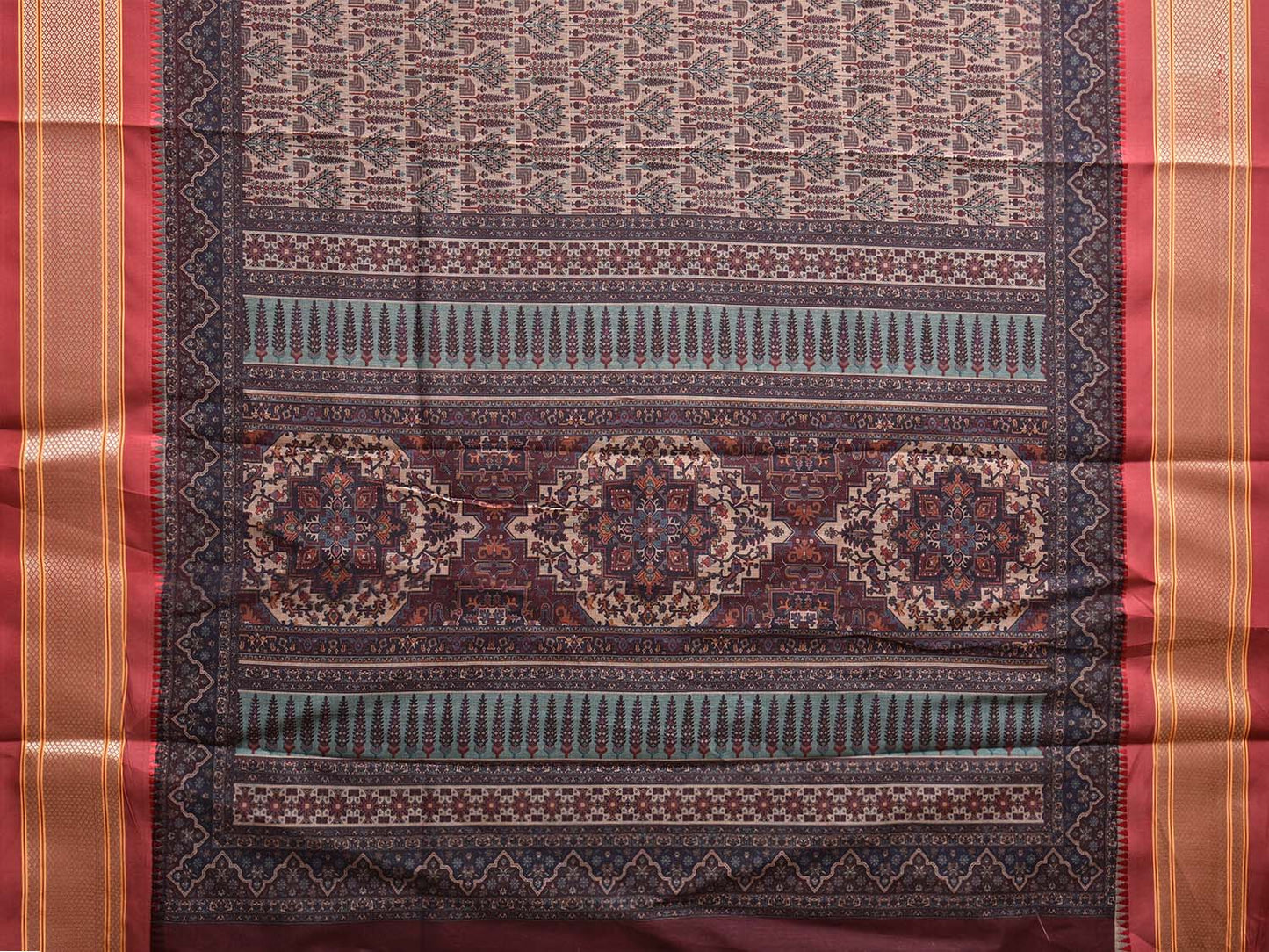 Red Bamboo Cotton Saree with Digital Print Design bc0762