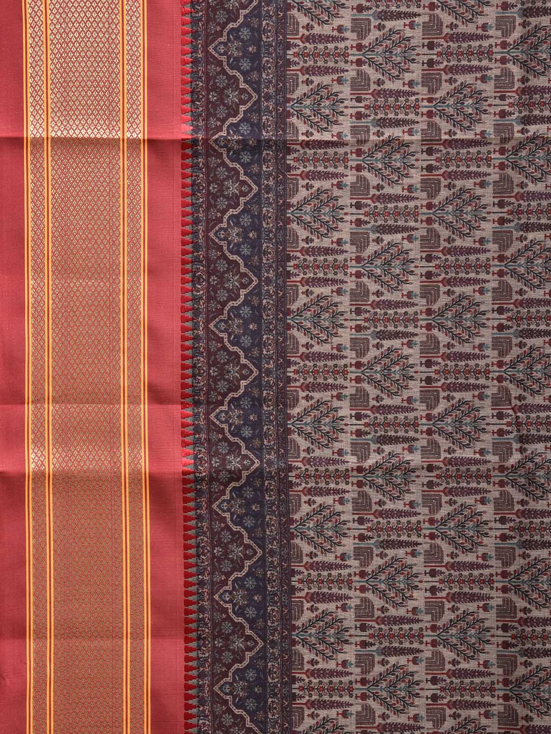 Red Bamboo Cotton Saree with Digital Print Design bc0762