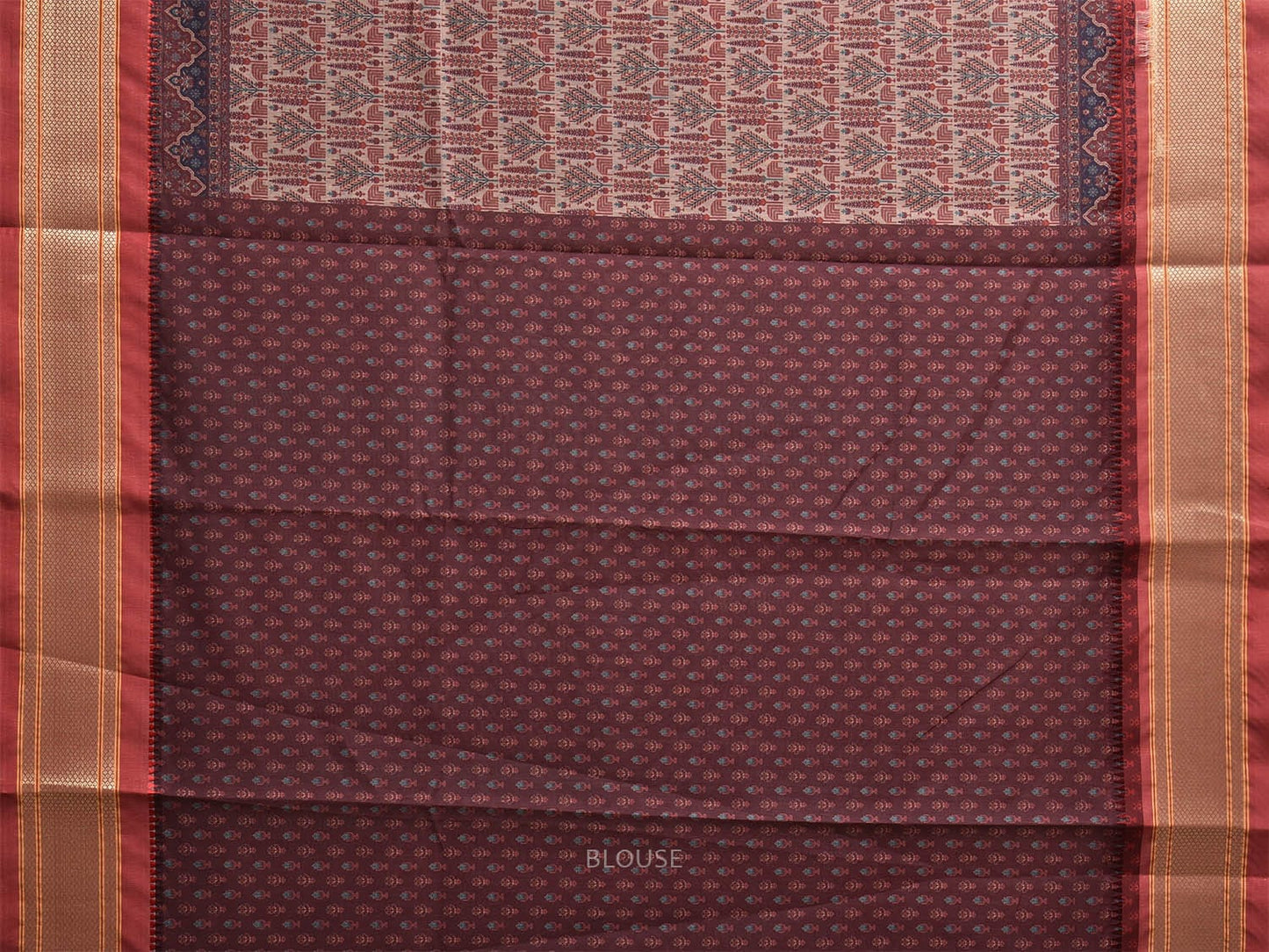 Red Bamboo Cotton Saree with Digital Print Design bc0812