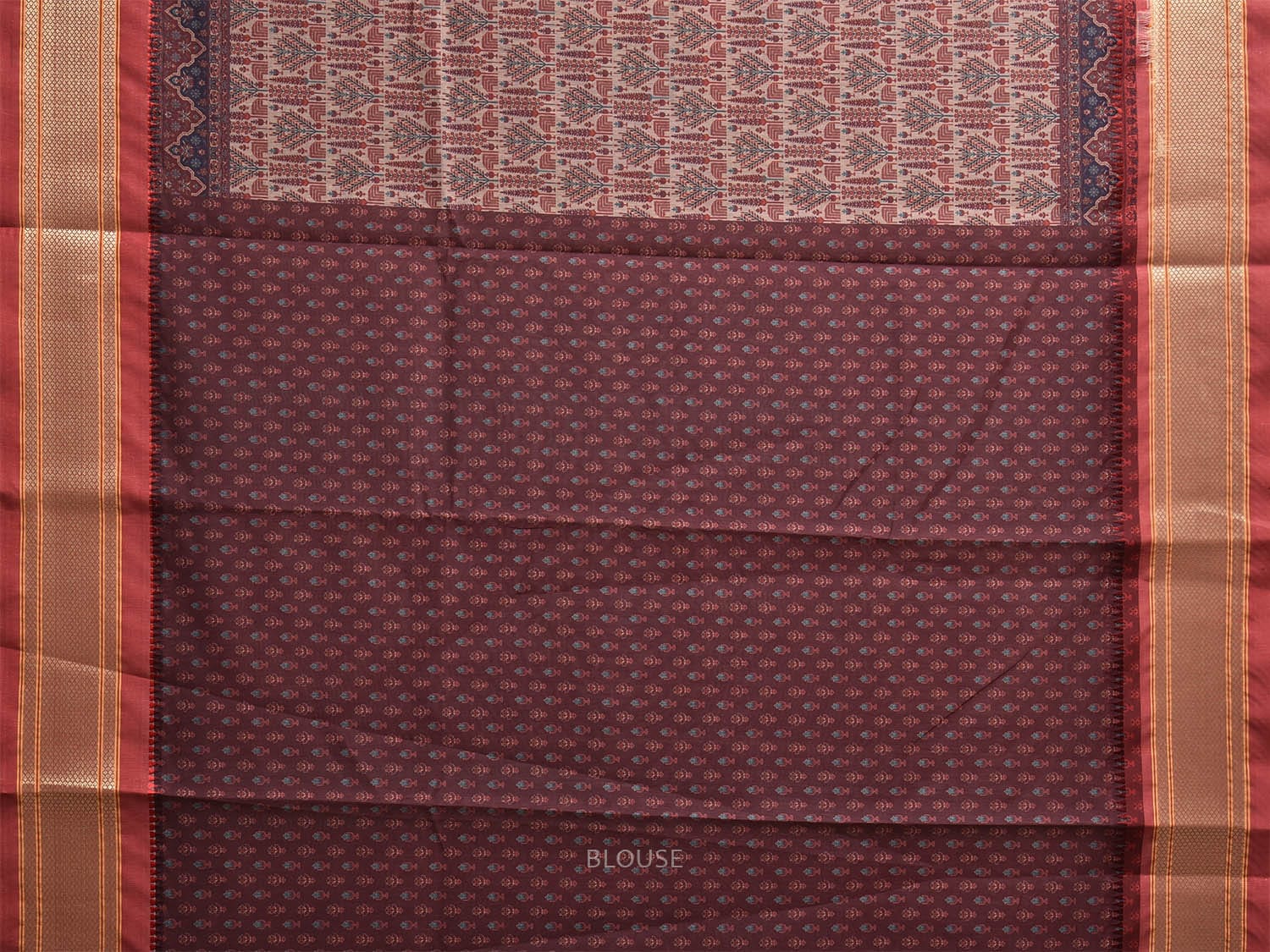 Red Bamboo Cotton Saree with Digital Print Design bc0812