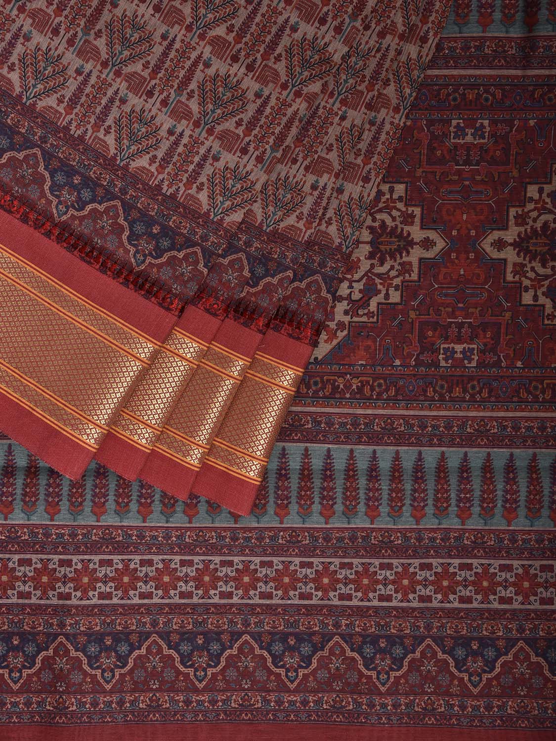 Red Bamboo Cotton Saree with Digital Print Design bc0812