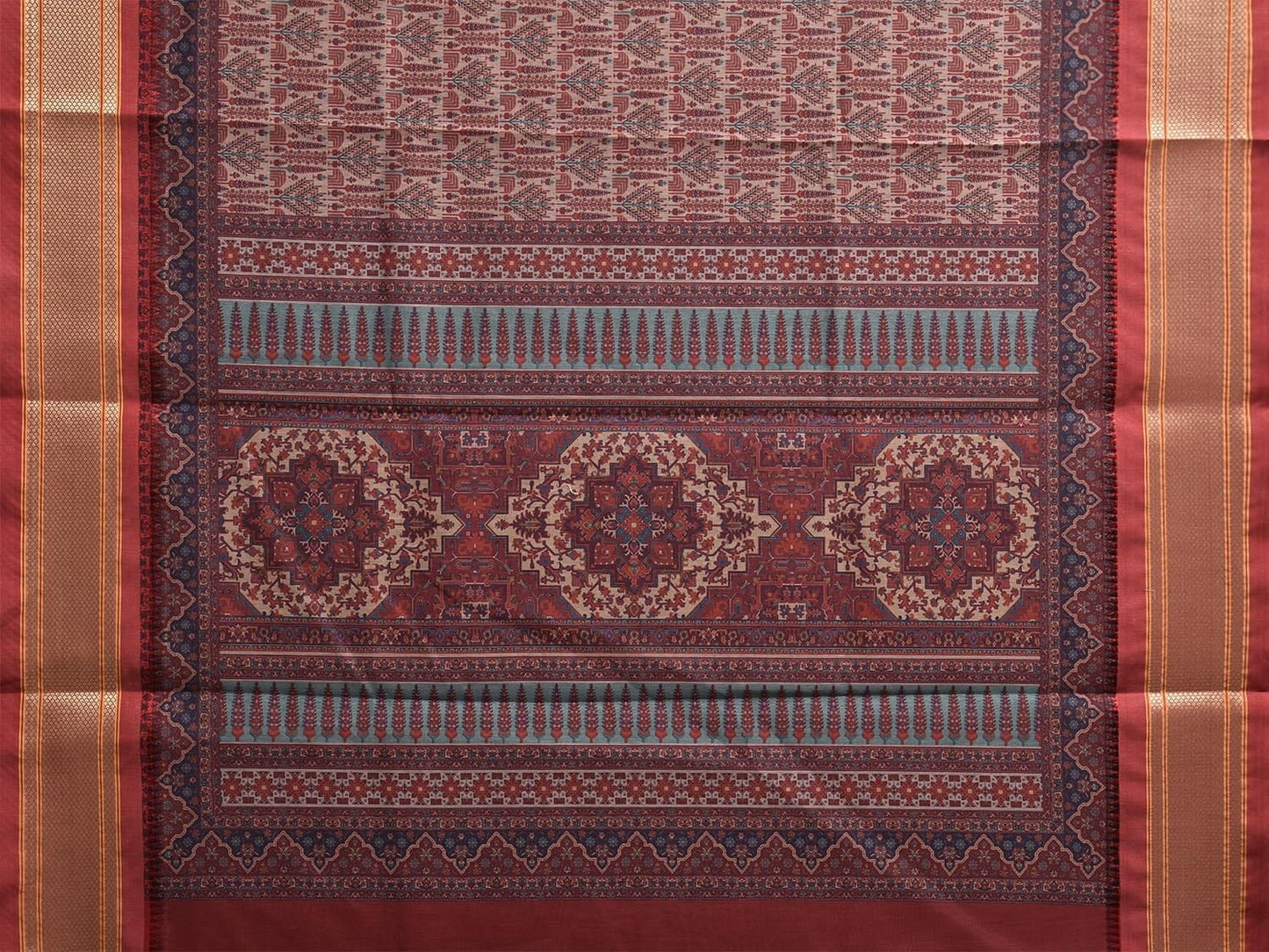 Red Bamboo Cotton Saree with Digital Print Design bc0812