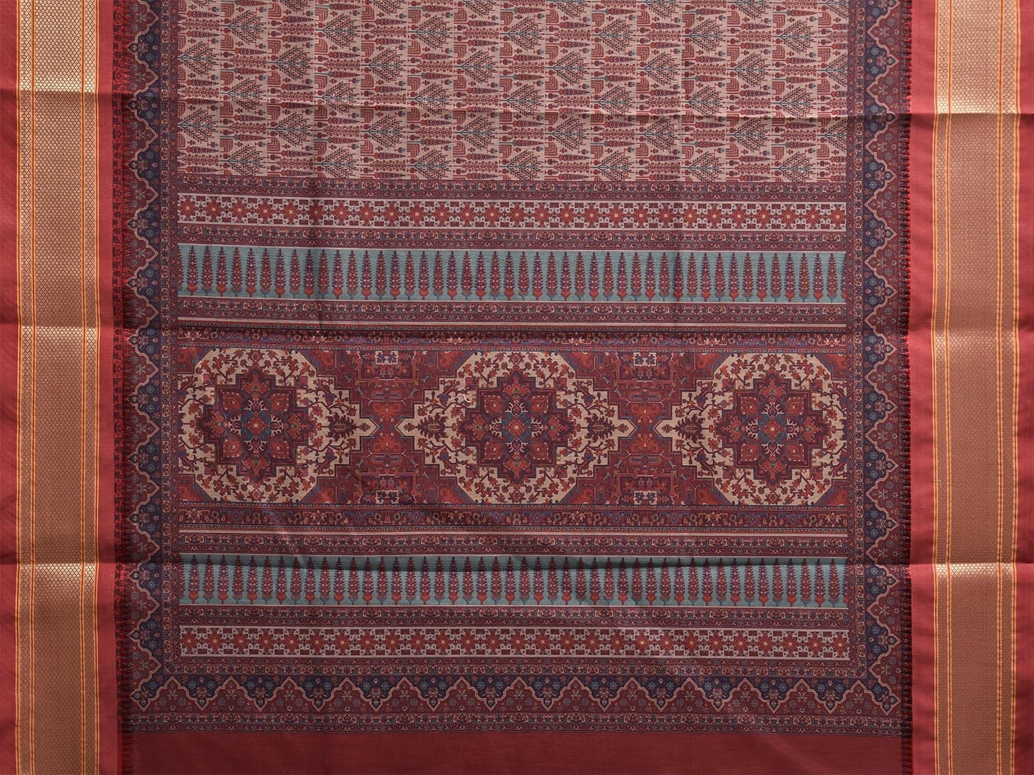 Red Bamboo Cotton Saree with Digital Print Design bc0812