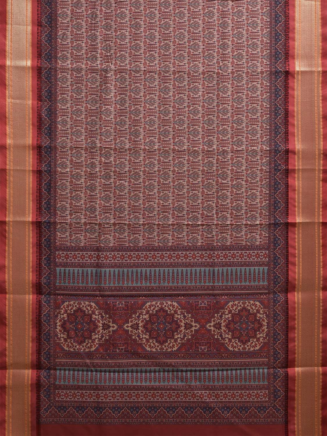 Red Bamboo Cotton Saree with Digital Print Design bc0812