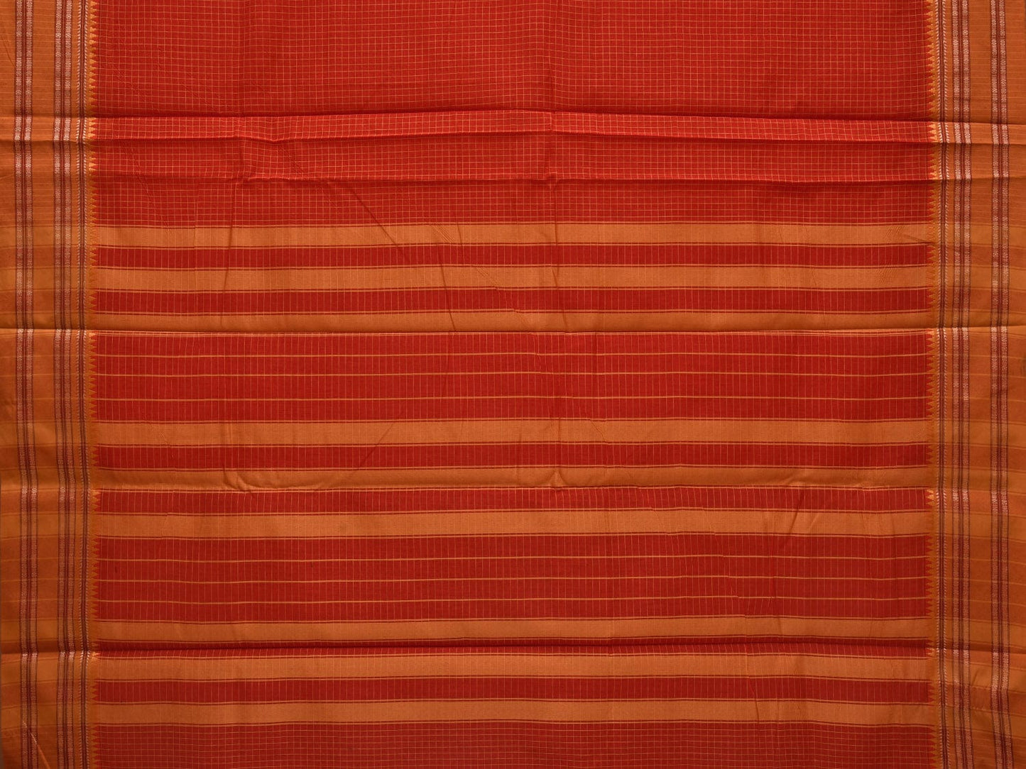 Red Bamboo Cotton Saree with Small Checks Design No Blouse o0354