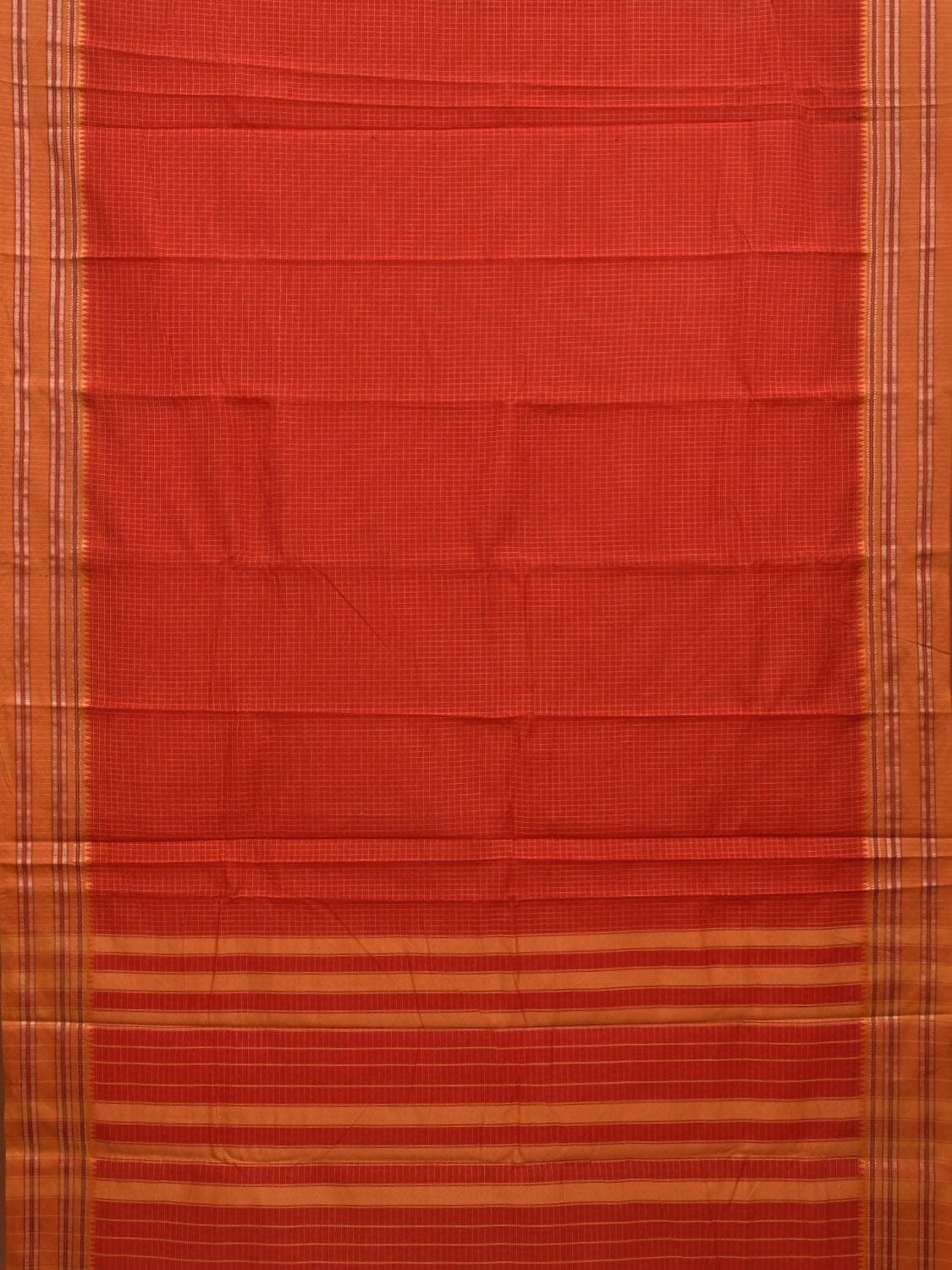 Red Bamboo Cotton Saree with Small Checks Design No Blouse o0354