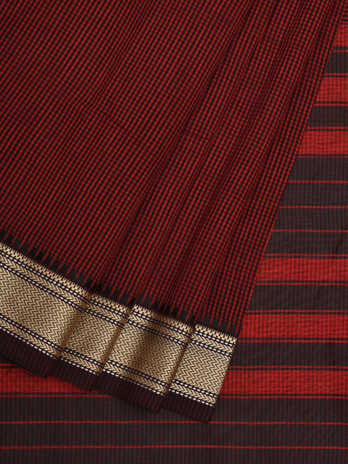 Red Bamboo Cotton Saree with Small Checks Design No Blouse o0360