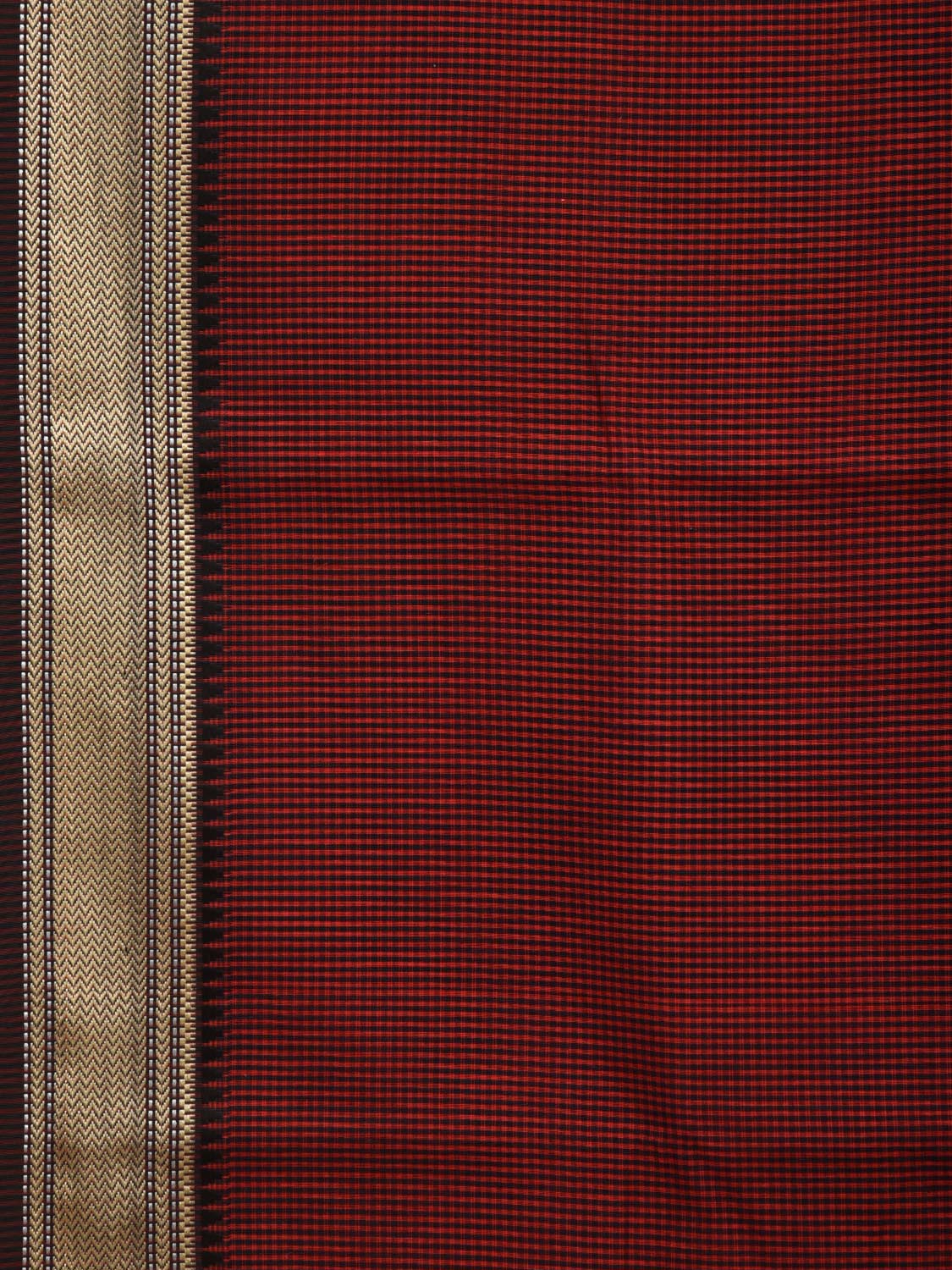 Red Bamboo Cotton Saree with Small Checks Design No Blouse o0360