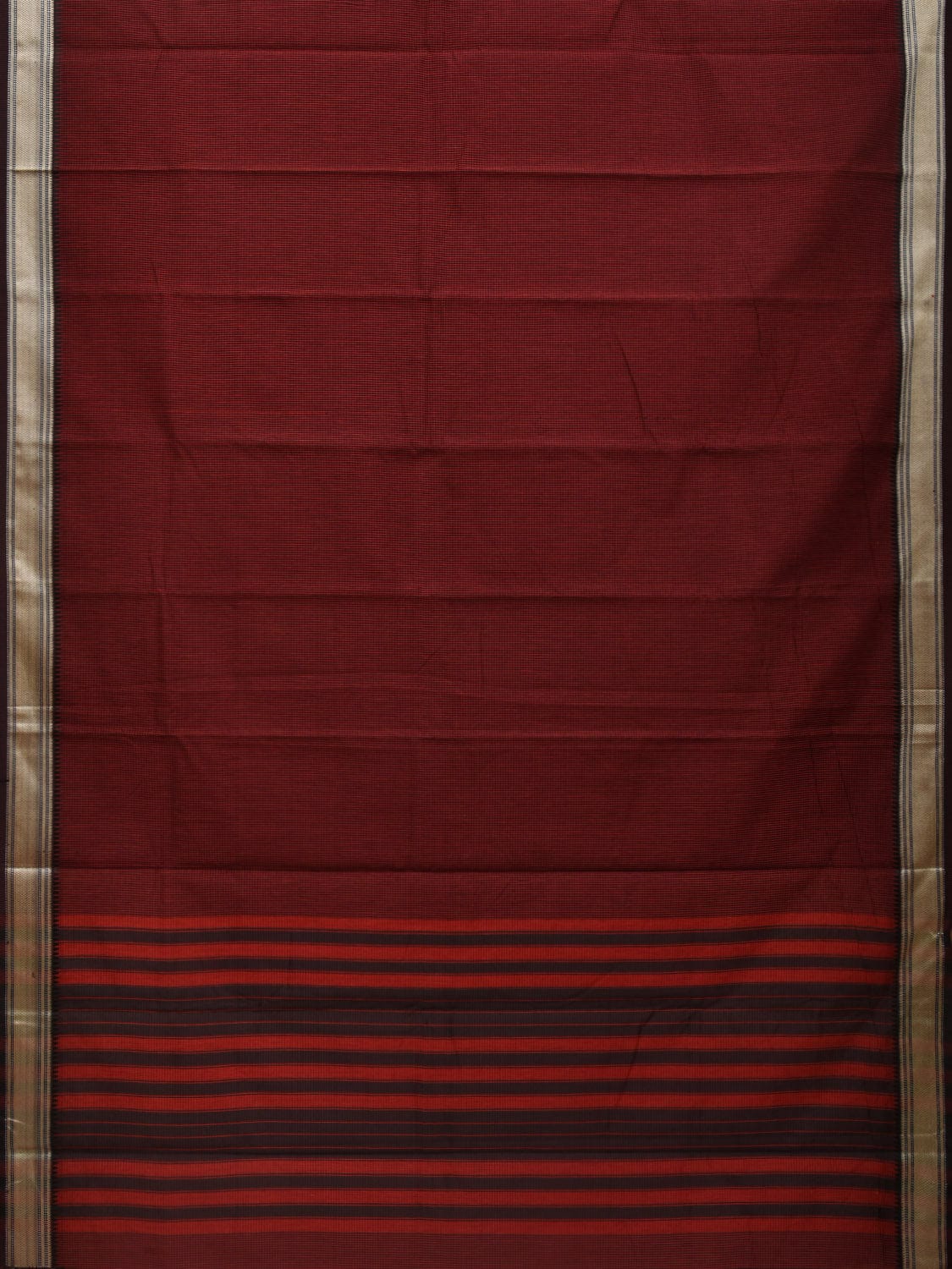 Red Bamboo Cotton Saree with Small Checks Design No Blouse o0360