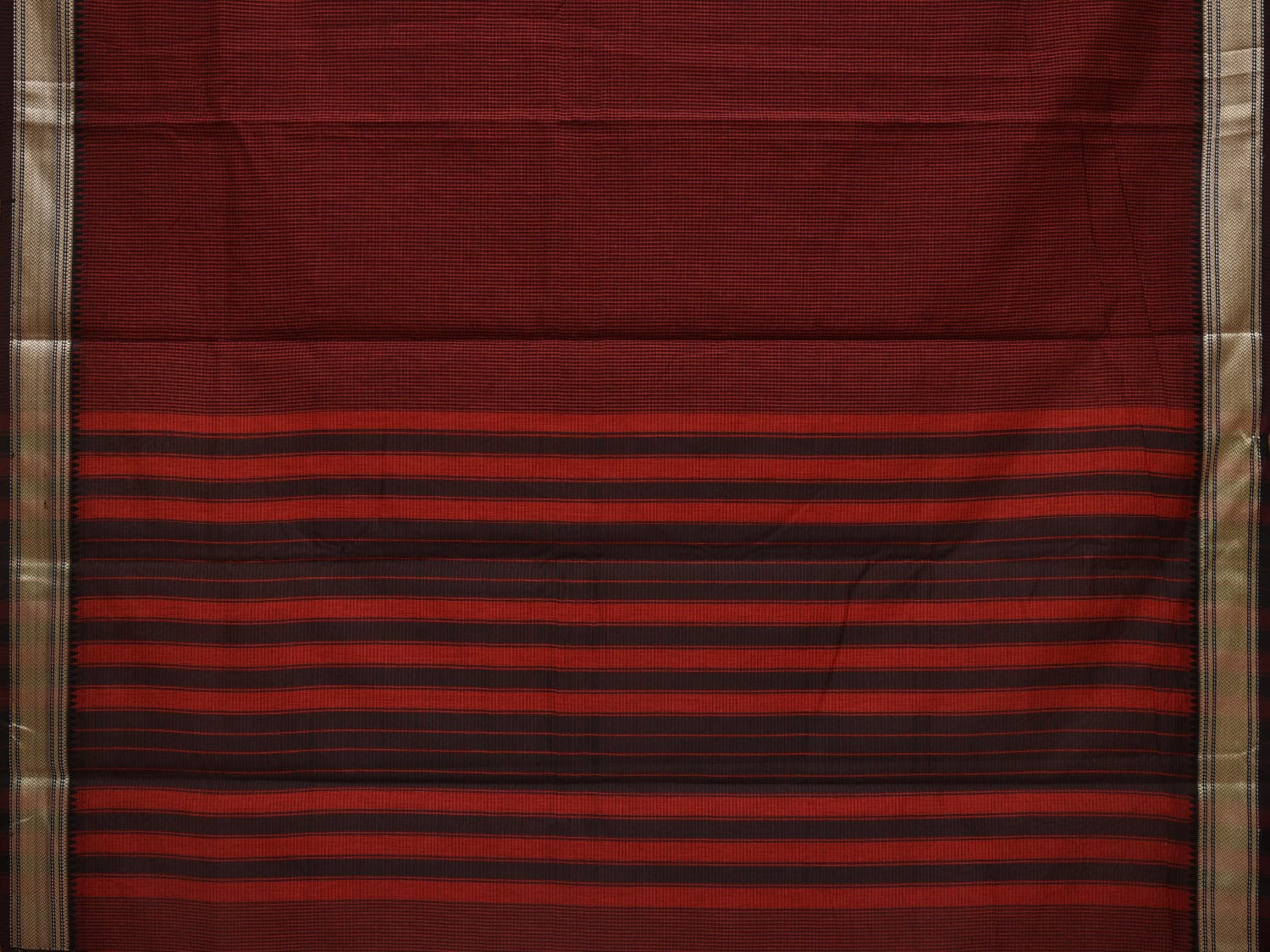 Red Bamboo Cotton Saree with Small Checks Design No Blouse o0360