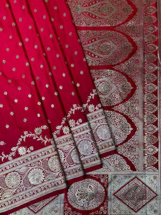 Red Banaras Katan Silk Saree with Body Butti and Border Design b0369ds