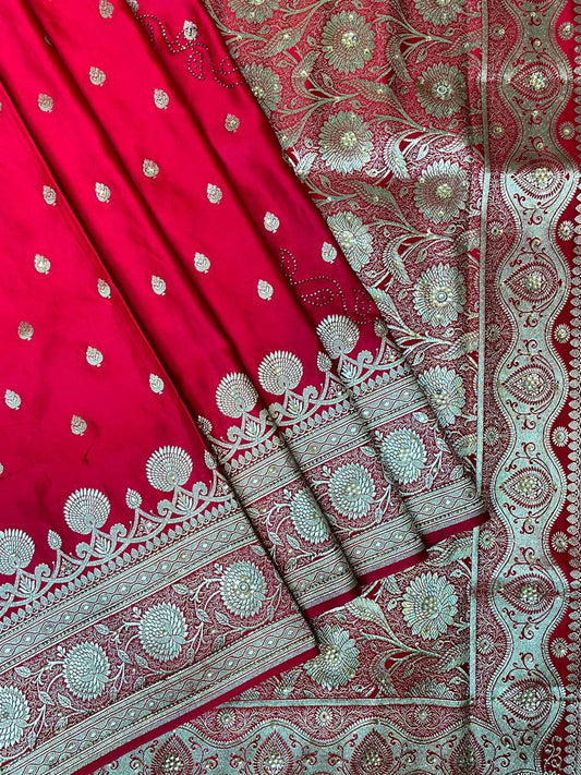 Red Banaras Katan Silk Saree with Body Butti and Work Design b0387ds