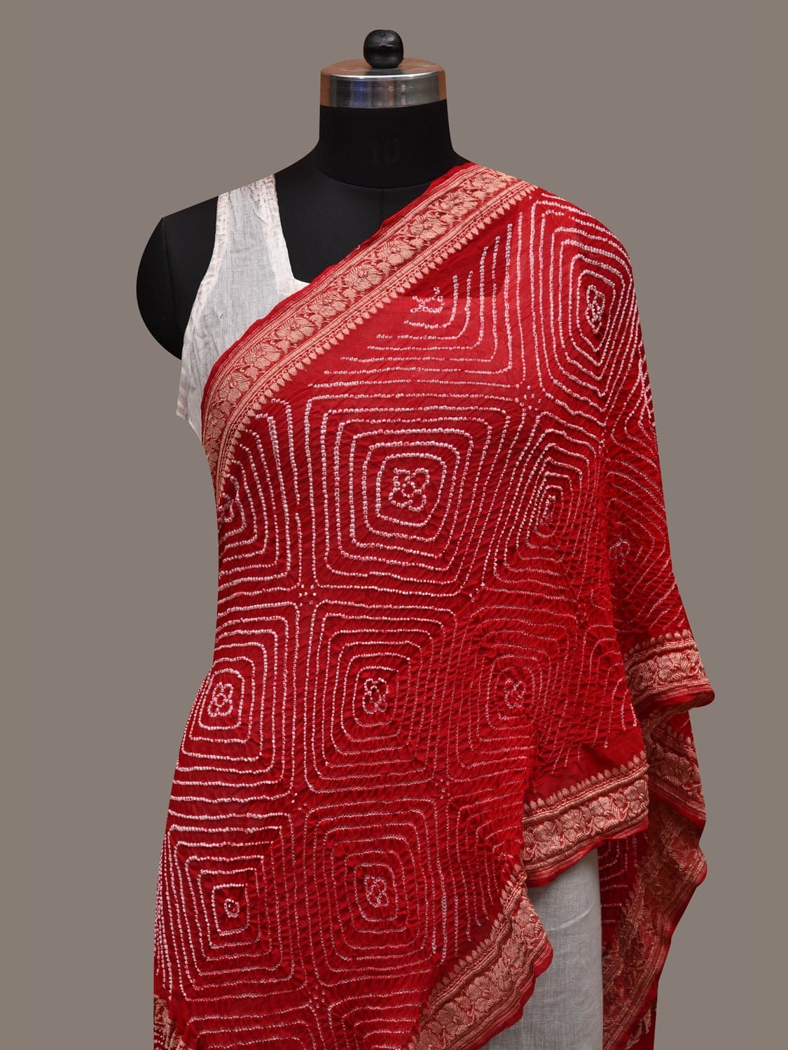 Red Bandhani Banaras Georgette Dupatta with Border Design ds2630