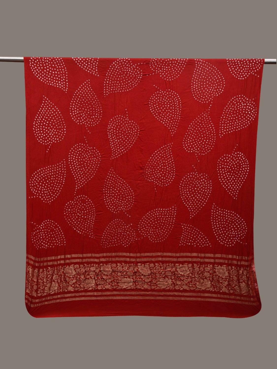 Red Bandhani Banaras Silk Dupatta with Leaves Design ds2948