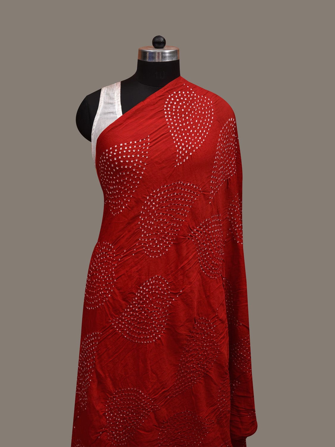 Red Bandhani Banaras Silk Dupatta with Leaves Design ds2948