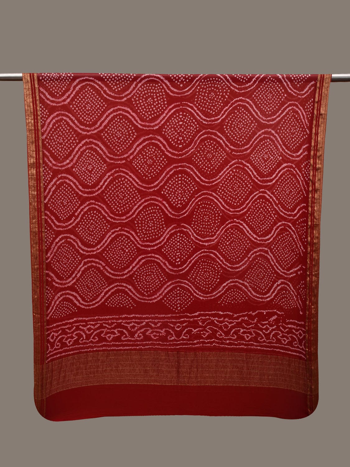 Red Bandhani Chiffon Dupatta with Grill and Zari Border Design ds2947