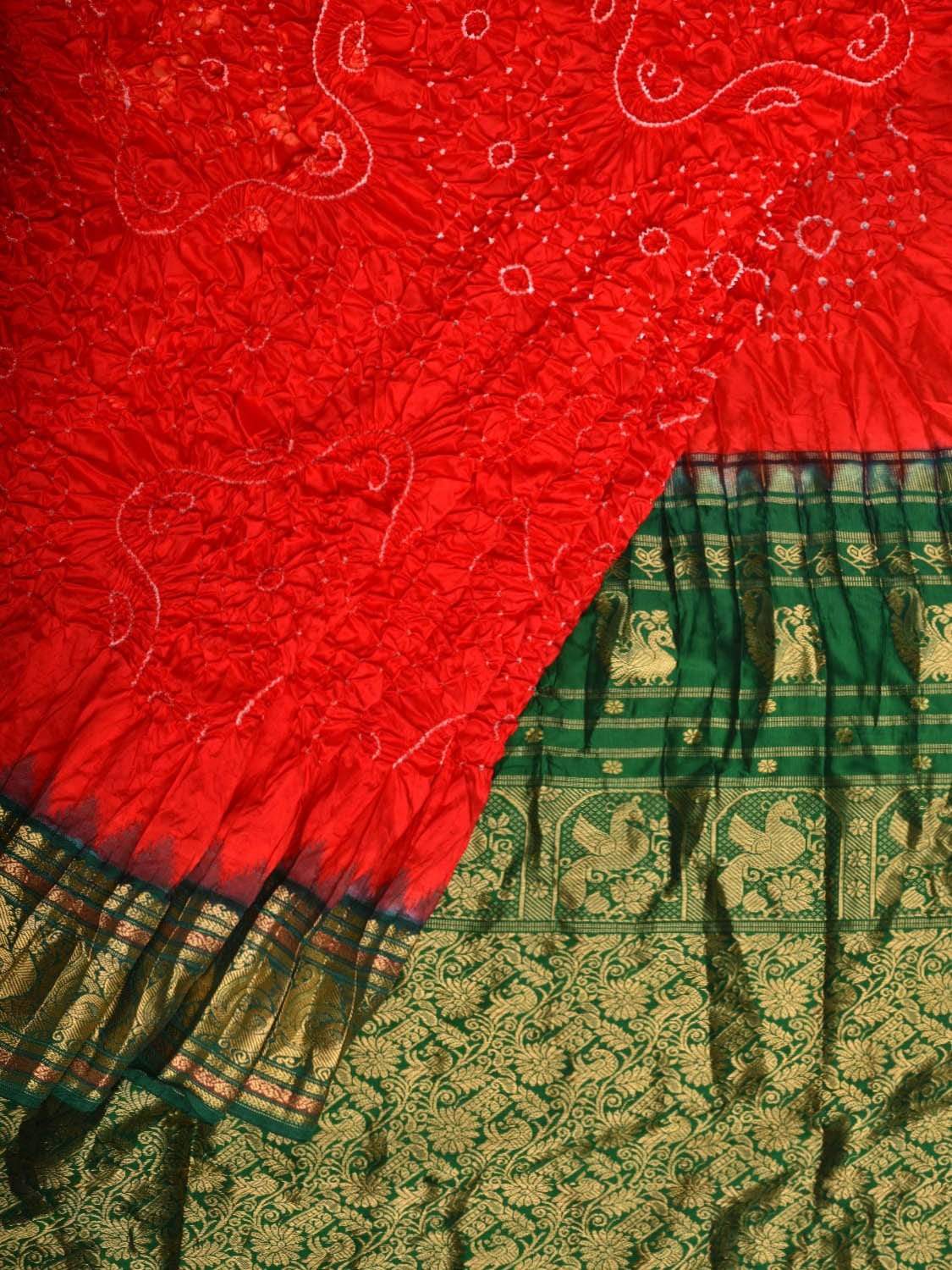 Red Bandhani Gadwal Silk Handloom Saree with Border Design bn0163
